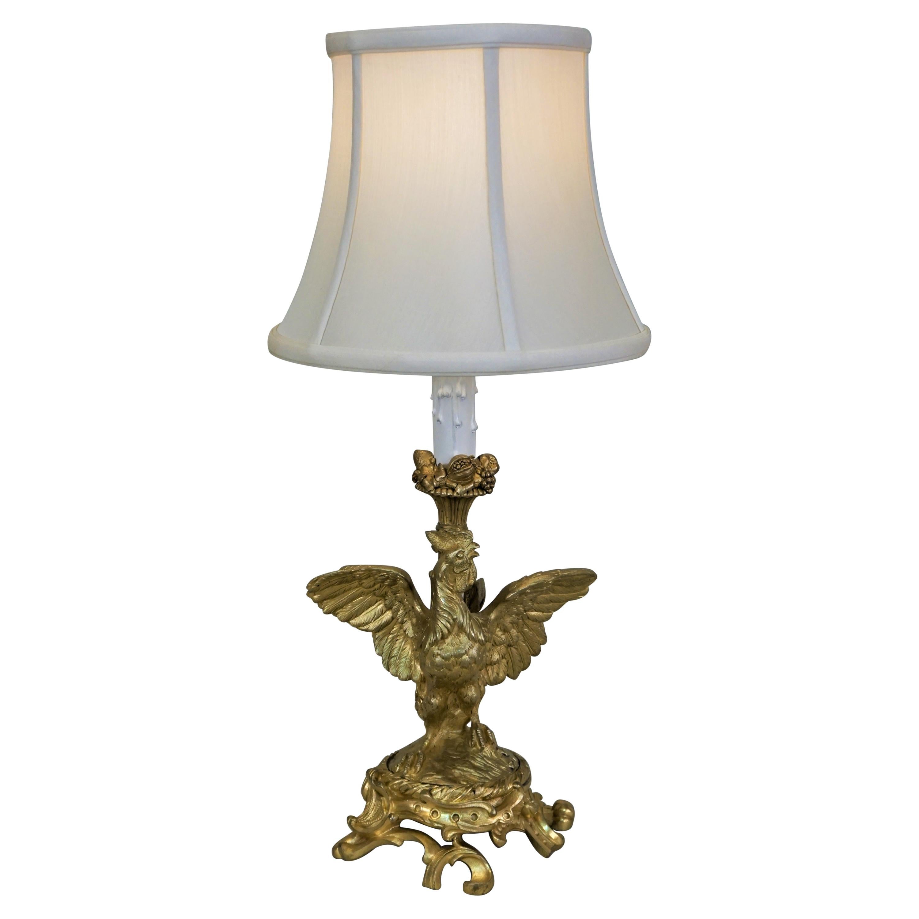 19th Century French Dore Bronze Roster Table Lamp