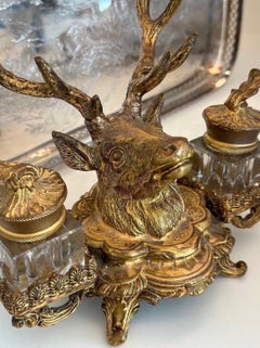 Set di calamai doppi in metallo dorato francese del XIX secolo