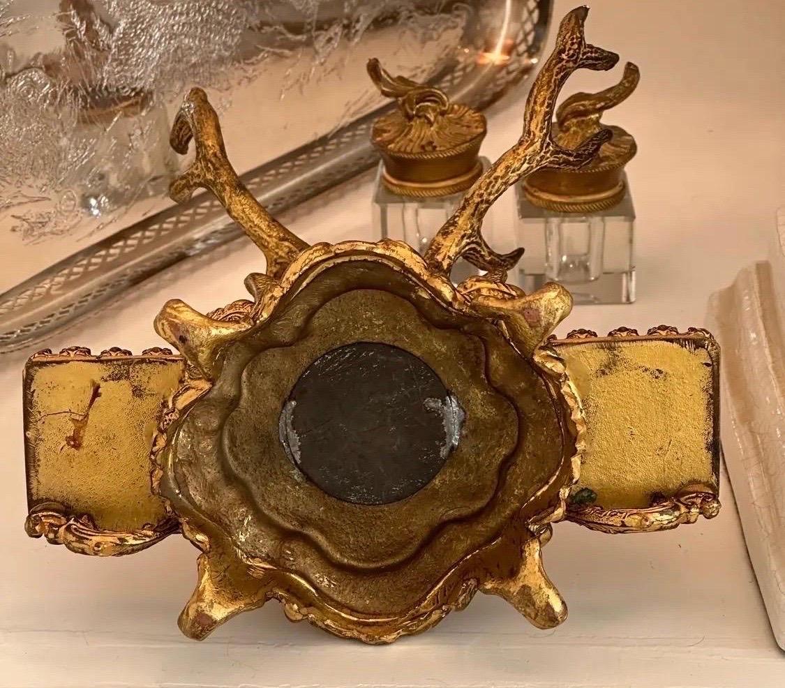 19th Century French Dore Gilt Gold Metal Double Inkwell Set For Sale 1