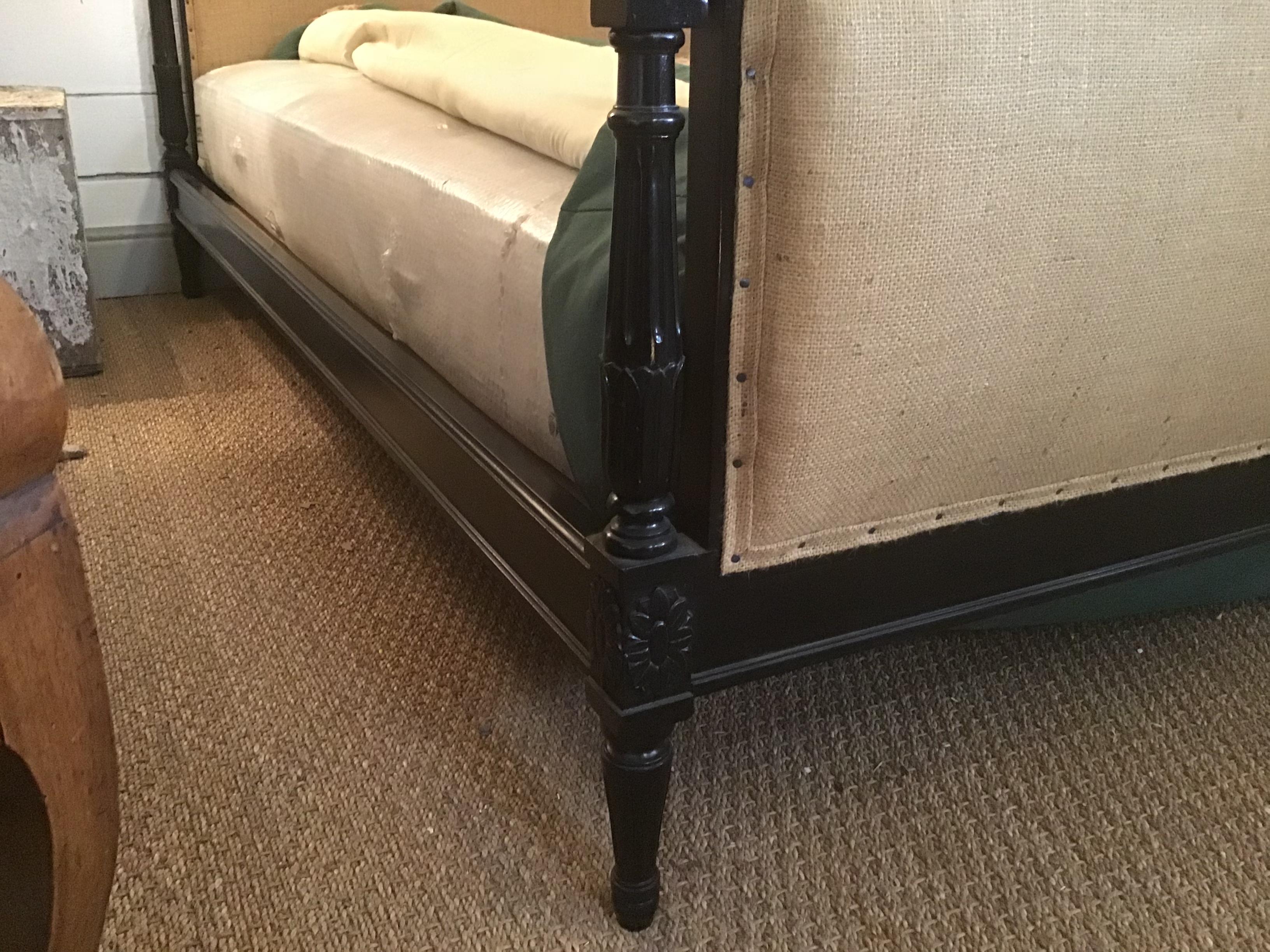19th Century French Double Bed in Black Lacquered Wood and Jute from 1890s 3