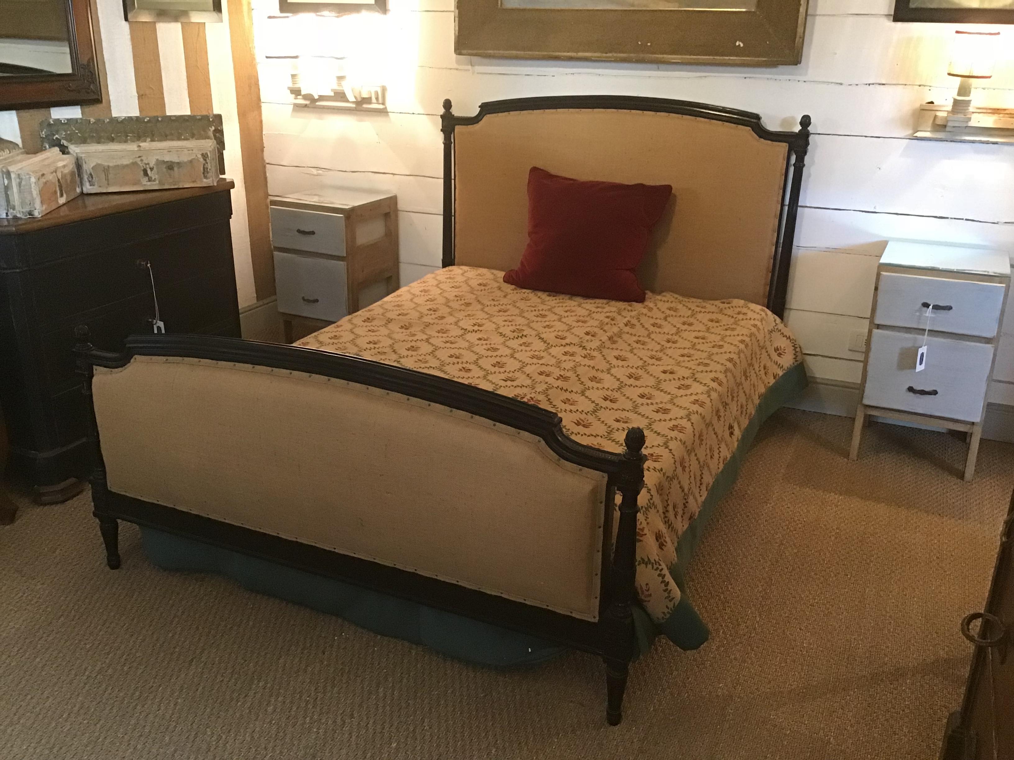 19th Century French Double Bed in Black Lacquered Wood and Jute from 1890s (Französische Provence)
