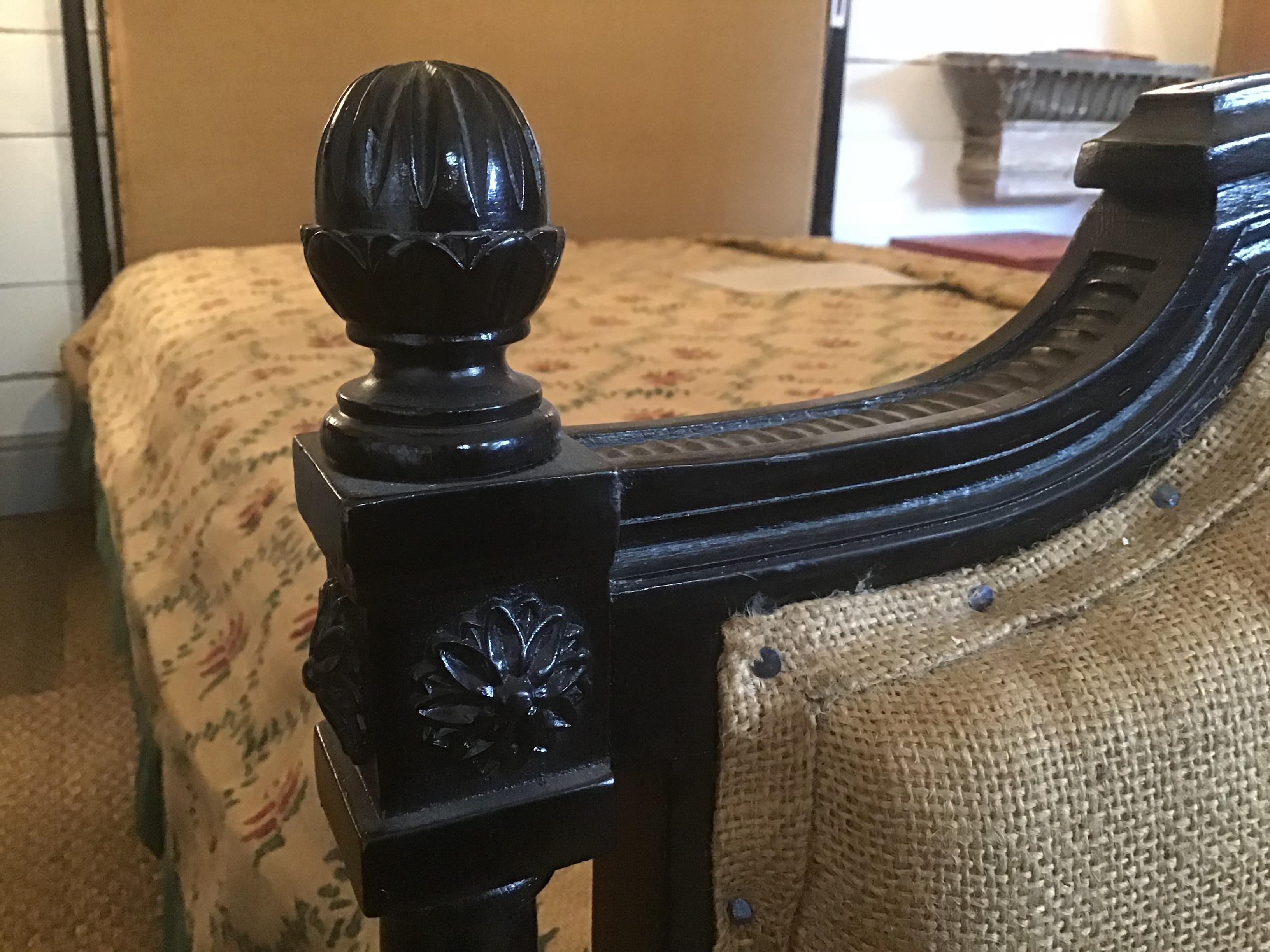 Late 19th Century 19th Century French Double Bed in Black Lacquered Wood and Jute from 1890s