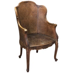 19th Century French Double Caning Bergère Armchair in Louis XV Style