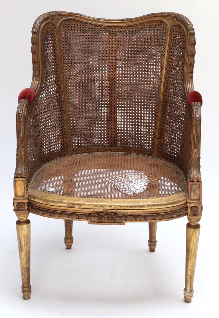 19th Century French Double Caning Gilded Chair For Sale at 1stDibs