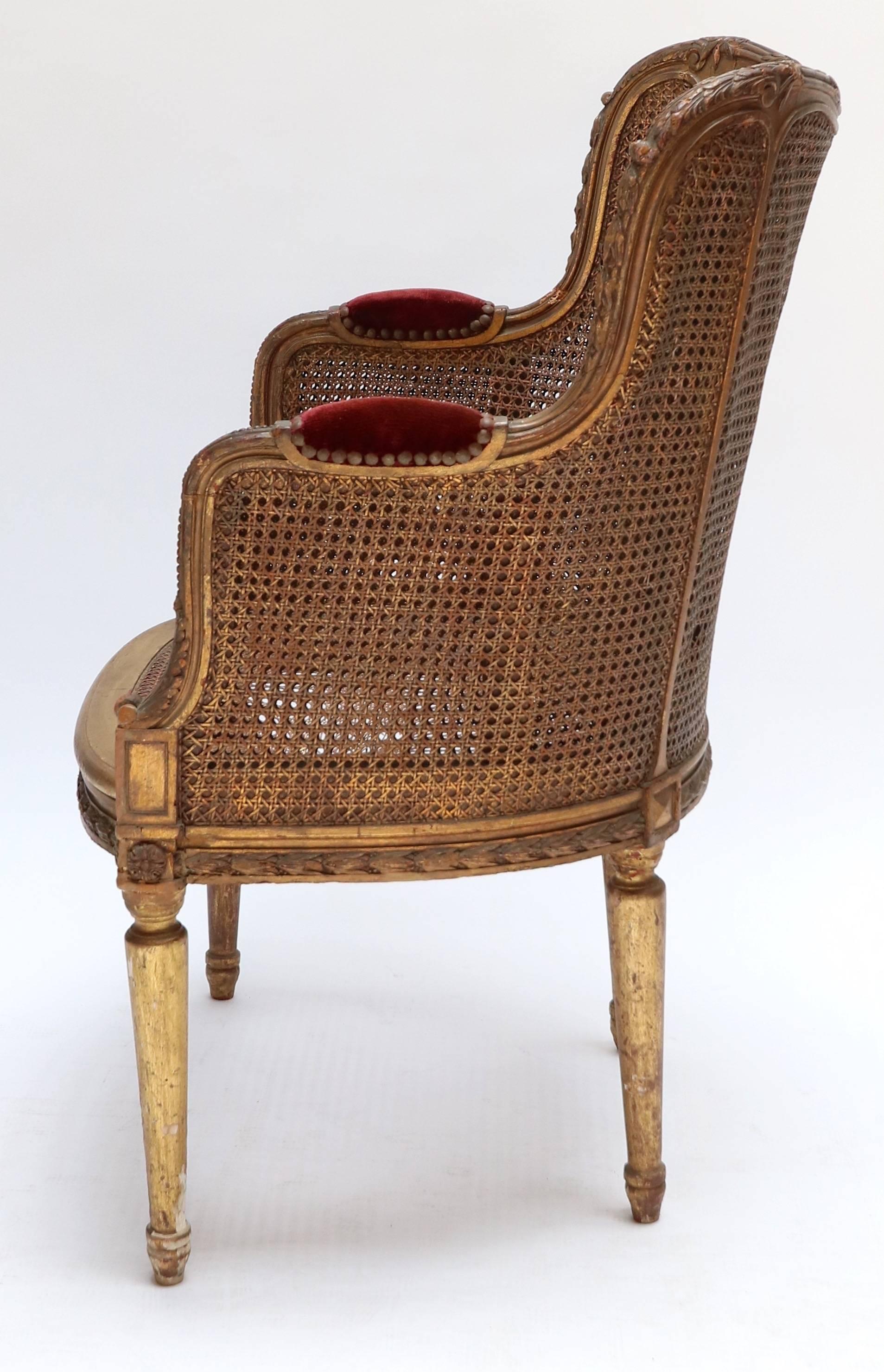 Vergoldeter französischer Doppelschilfrohr-Stuhl des 19. Jahrhunderts im Zustand „Relativ gut“ im Angebot in Los Angeles, CA