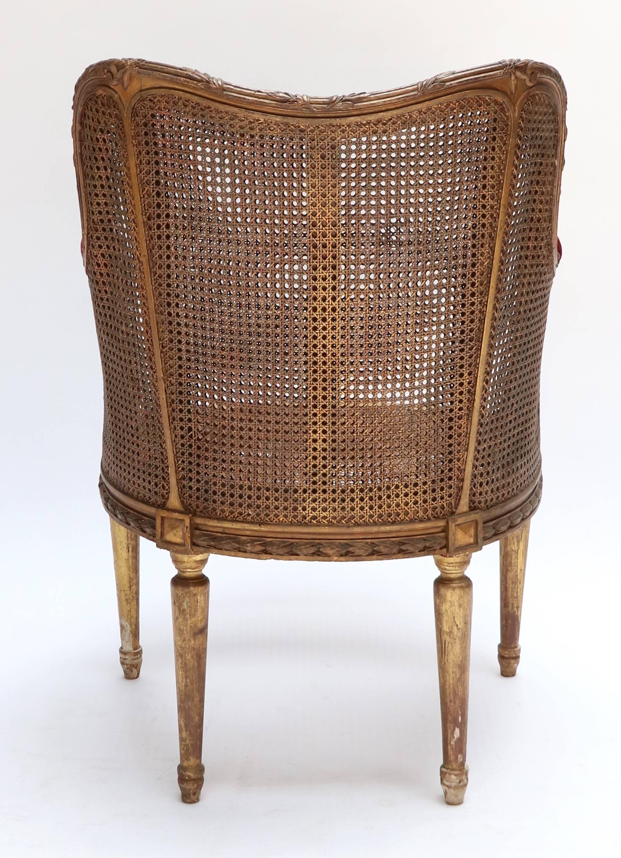 Vergoldeter französischer Doppelschilfrohr-Stuhl des 19. Jahrhunderts (Samt) im Angebot