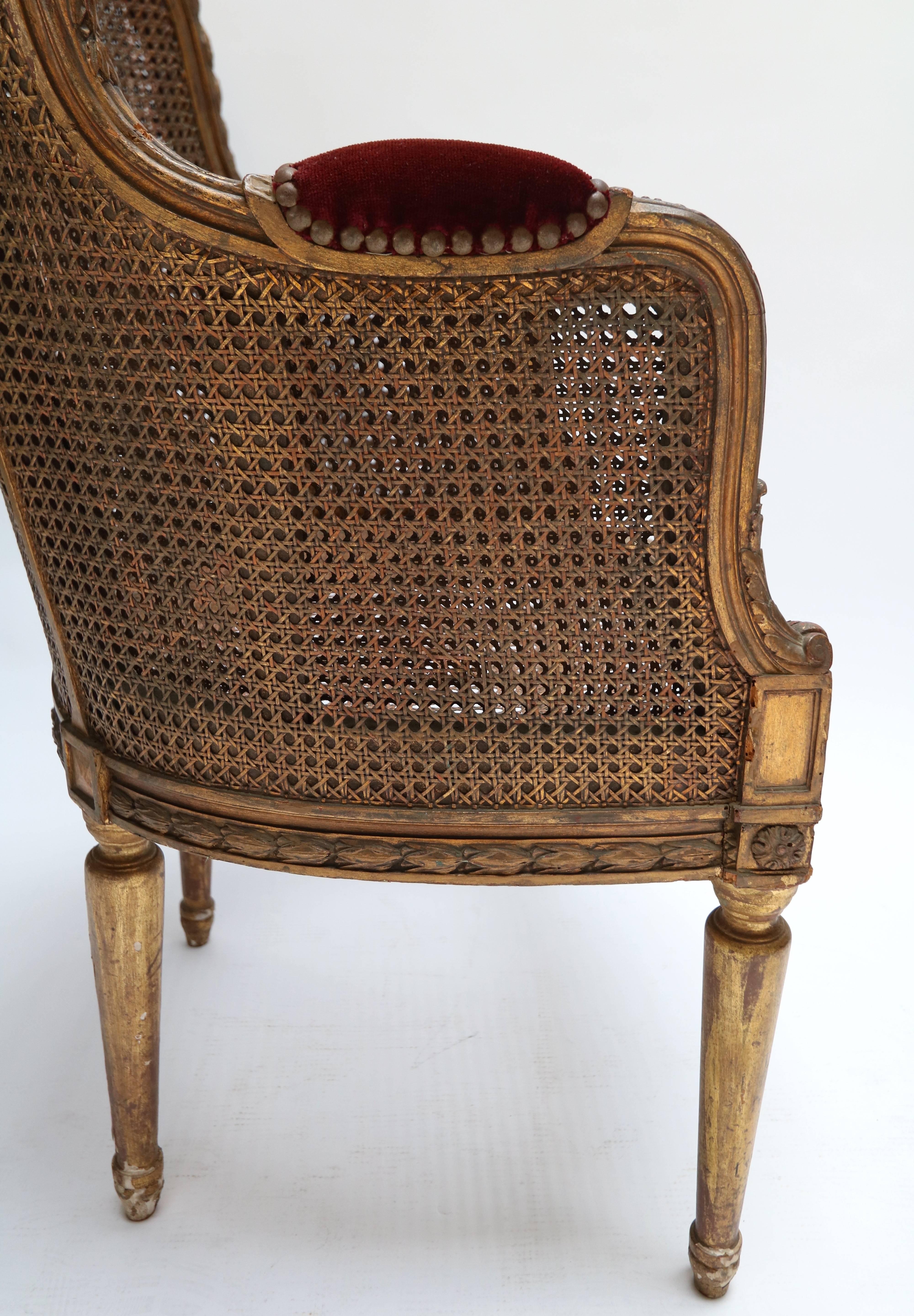 19th Century French Double Caning Gilded Chair In Fair Condition For Sale In Los Angeles, CA