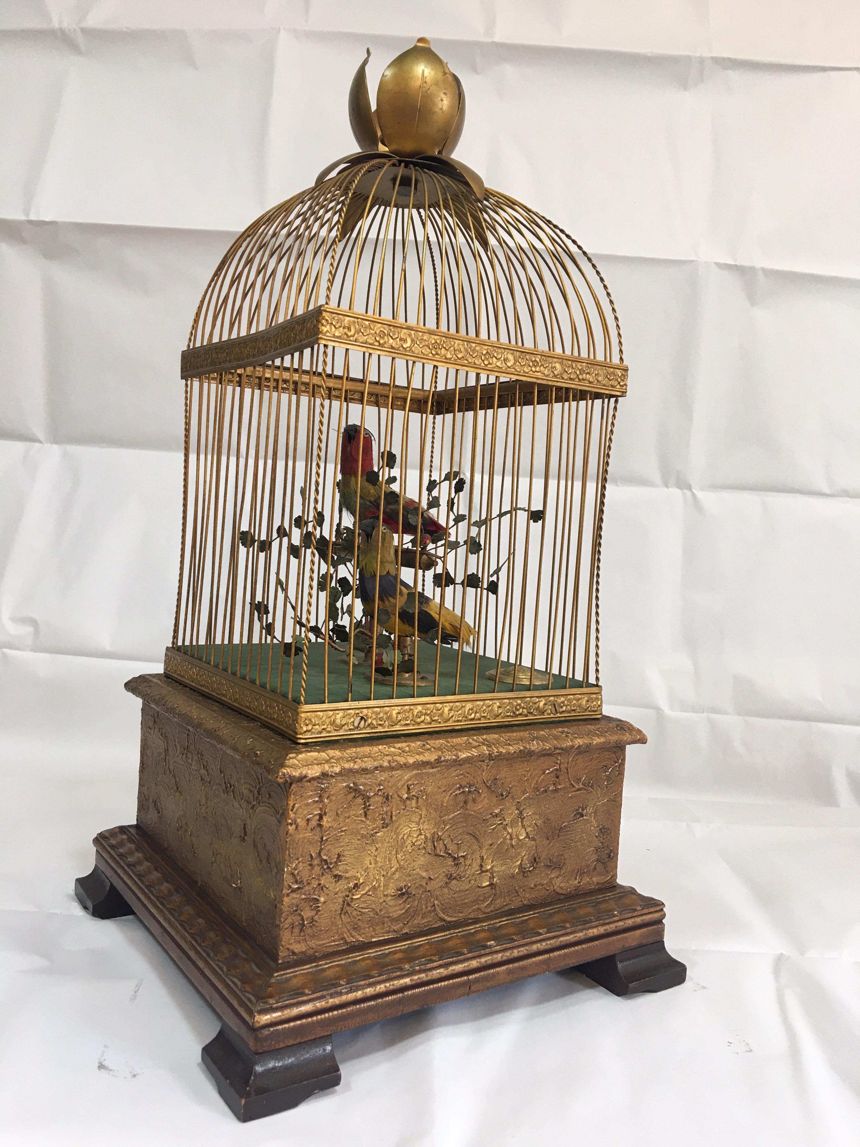 19th Century French Double Singing Birds Automation in Cage For Sale 2