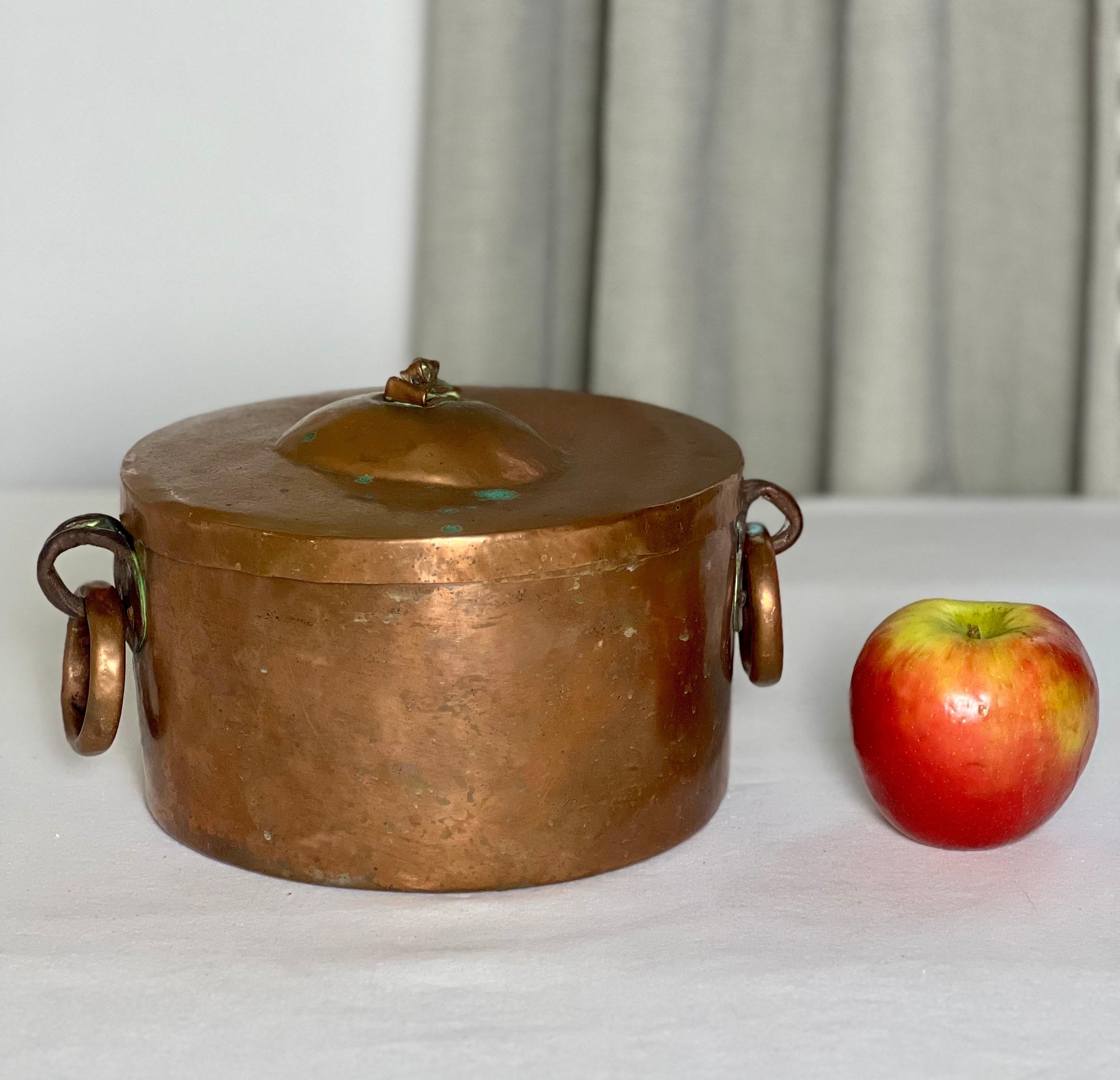 Panneau de tressage ou petit pot français du 19ème siècle en cuivre à queue d'aronde avec couvercle ajusté en vente 7