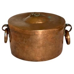 Panneau de tressage ou petit pot français du 19ème siècle en cuivre à queue d'aronde avec couvercle ajusté