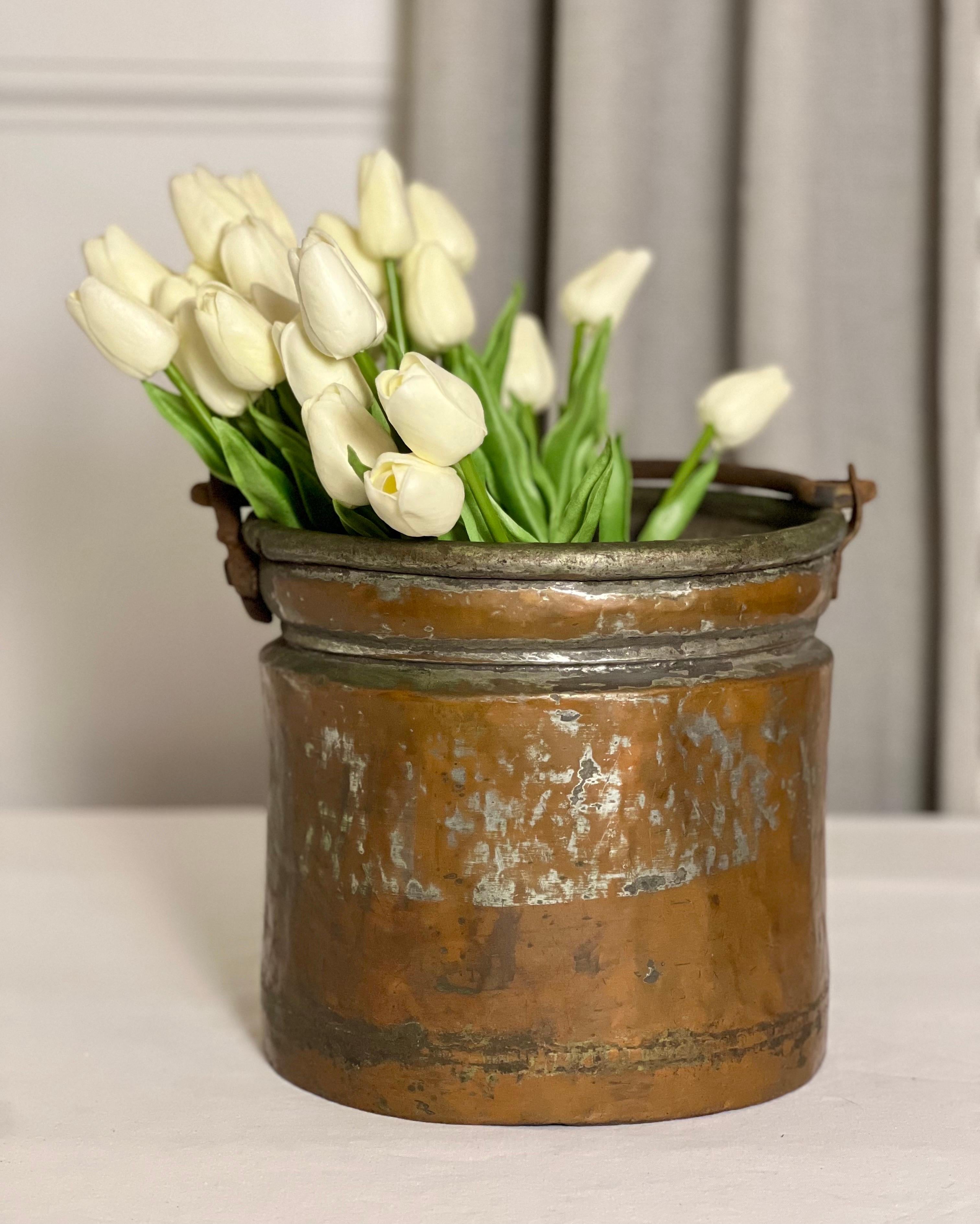 19th Century French Dovetailed Copper Bucket or Jardiniere with Handle For Sale 4