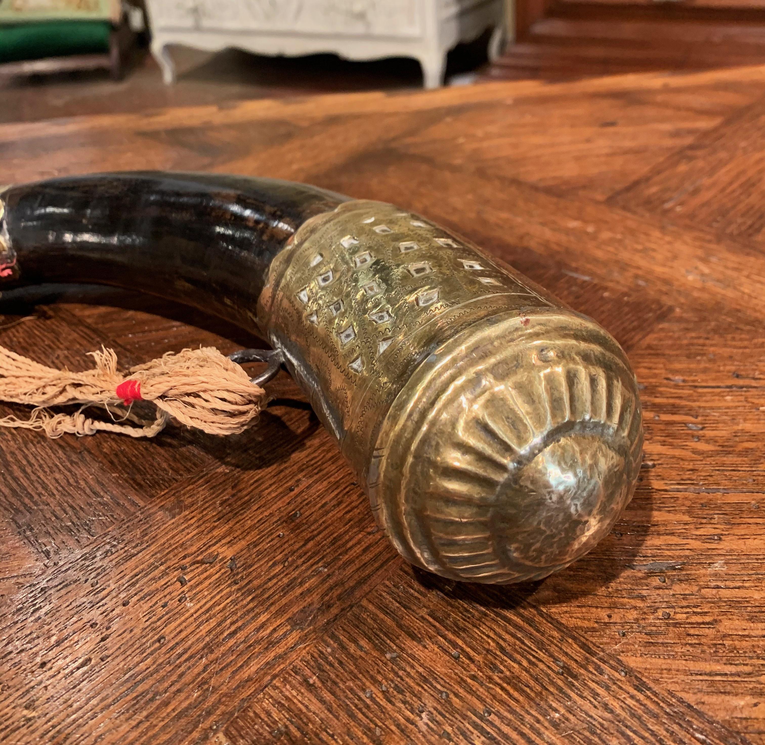 19th Century French Drinking Horn with Copper Embellishments For Sale 4