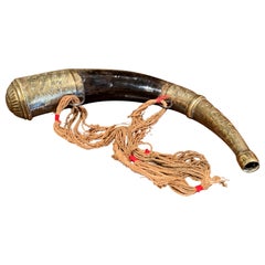 Used 19th Century French Drinking Horn with Copper Embellishments