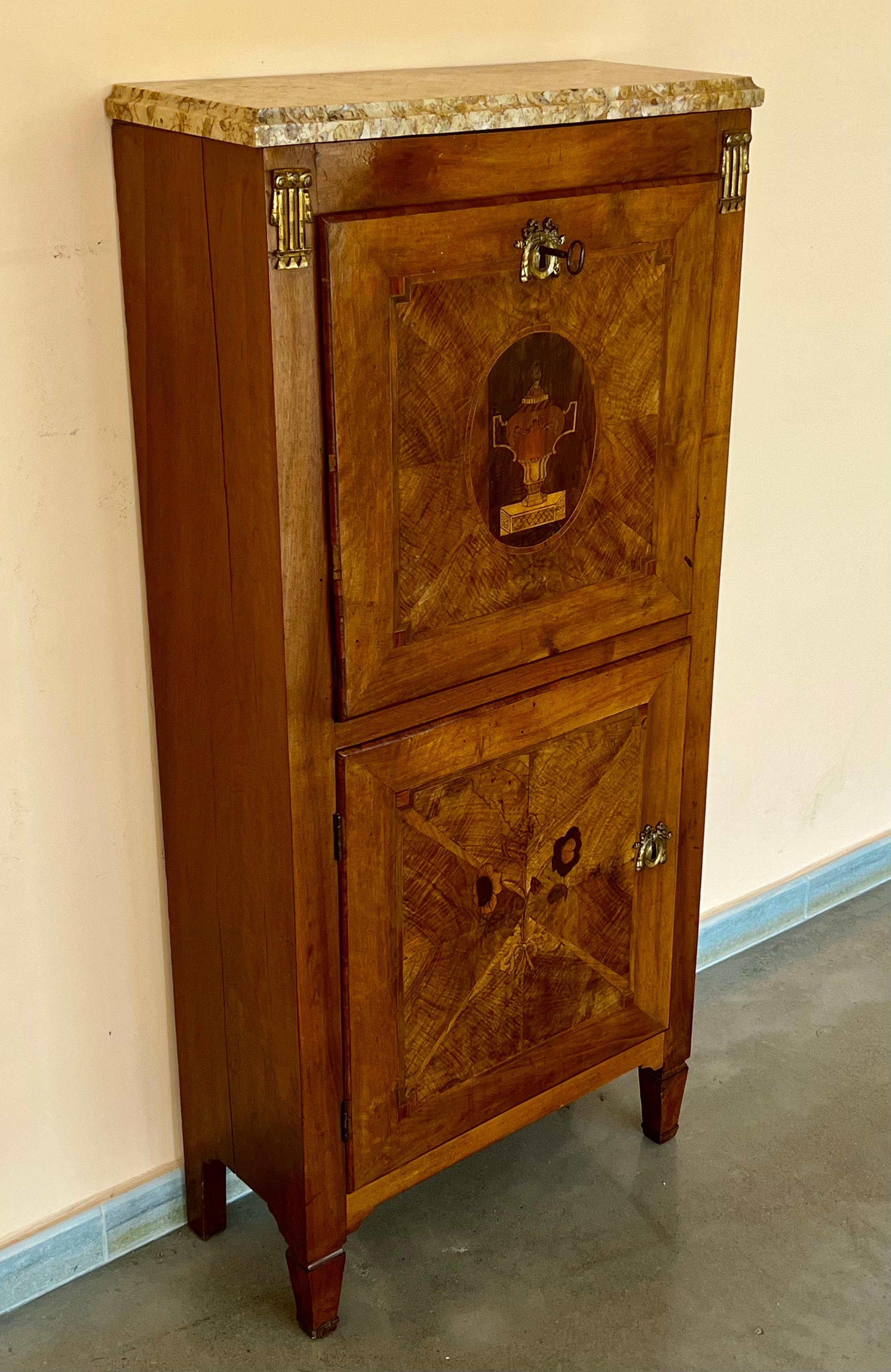 Biedermeier 19th Century French Drop-Front Marquetry Oak Secretary Desk or Abattant For Sale