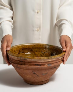 19th Century French Earthenware Bowl with Ochre Green Finish