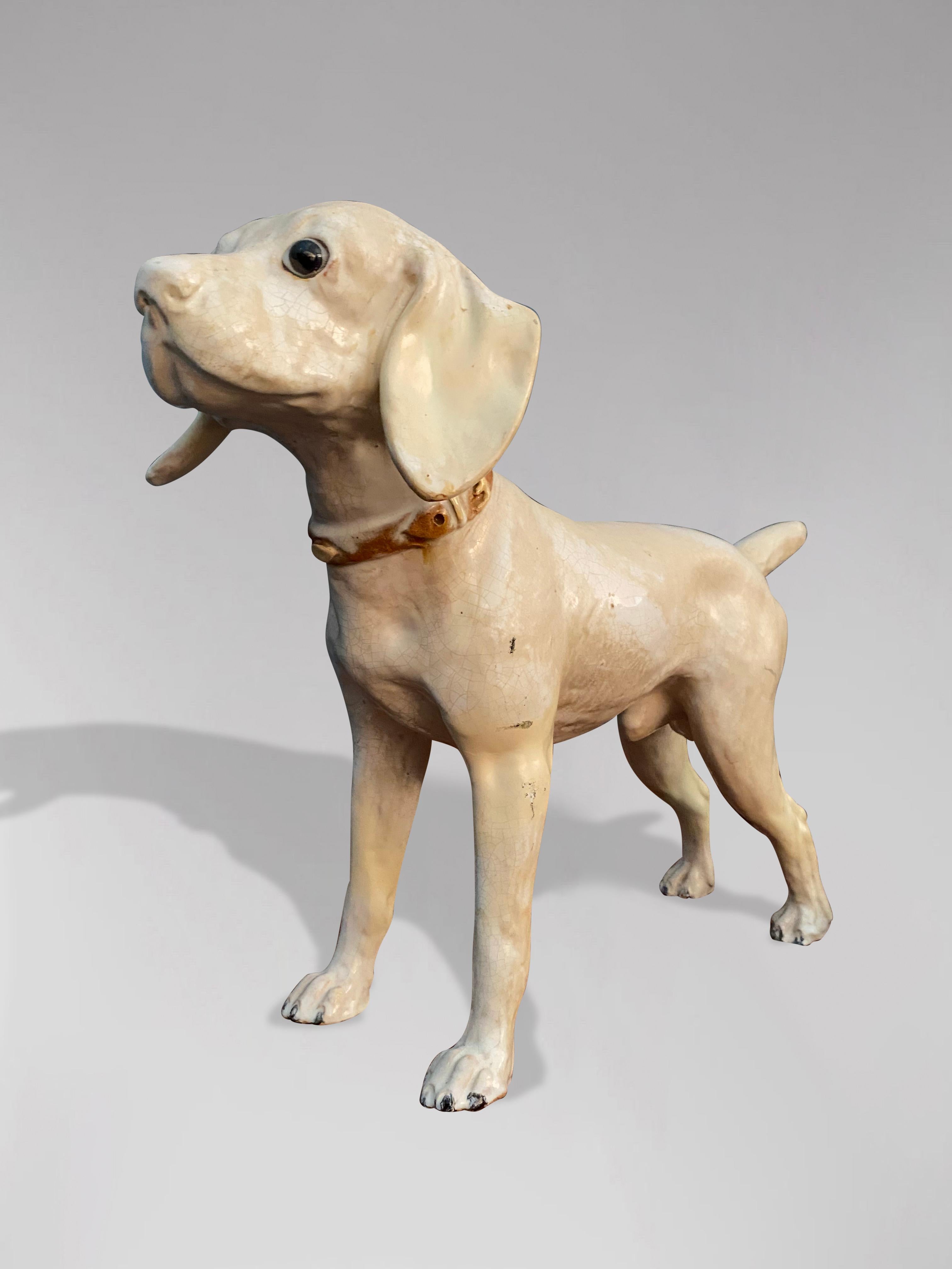 Hand-Crafted 19th Century French Earthenware Dog Sculpture from Bavent in Normandy