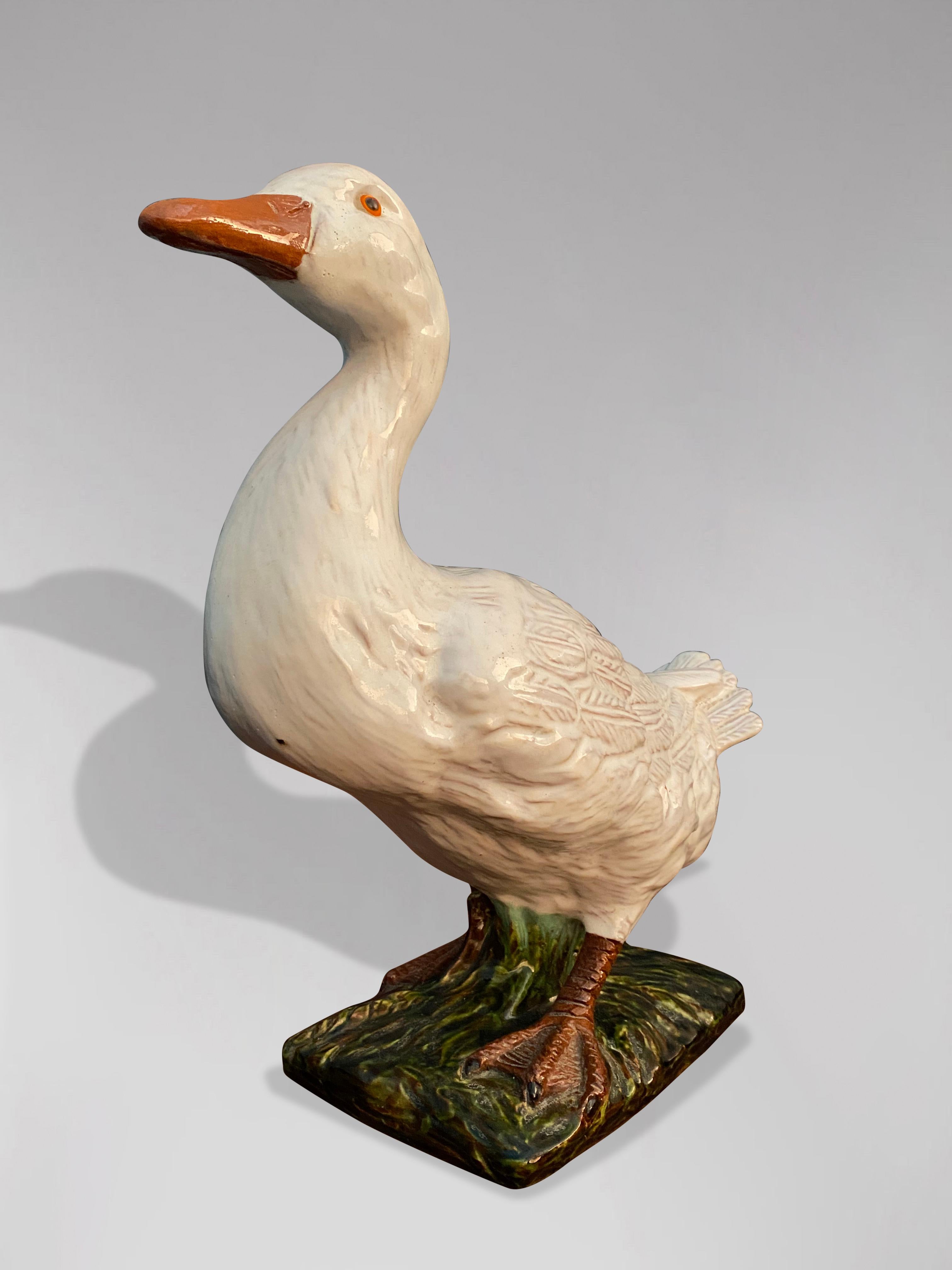Hand-Crafted 19th Century French Earthenware Duck Sculpture from Bavent in Normandy
