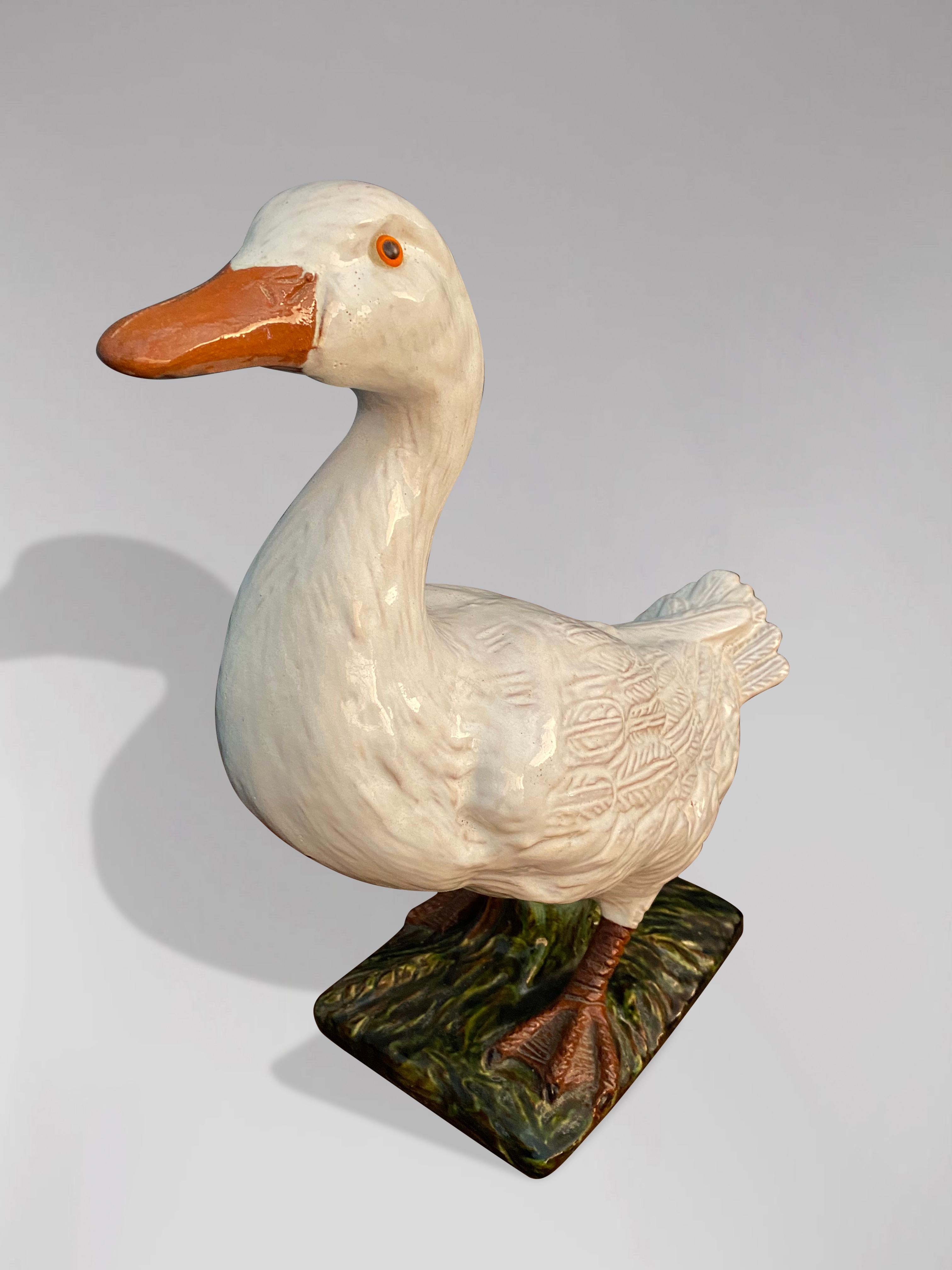 19th Century French Earthenware Duck Sculpture from Bavent in Normandy In Good Condition In Petworth,West Sussex, GB