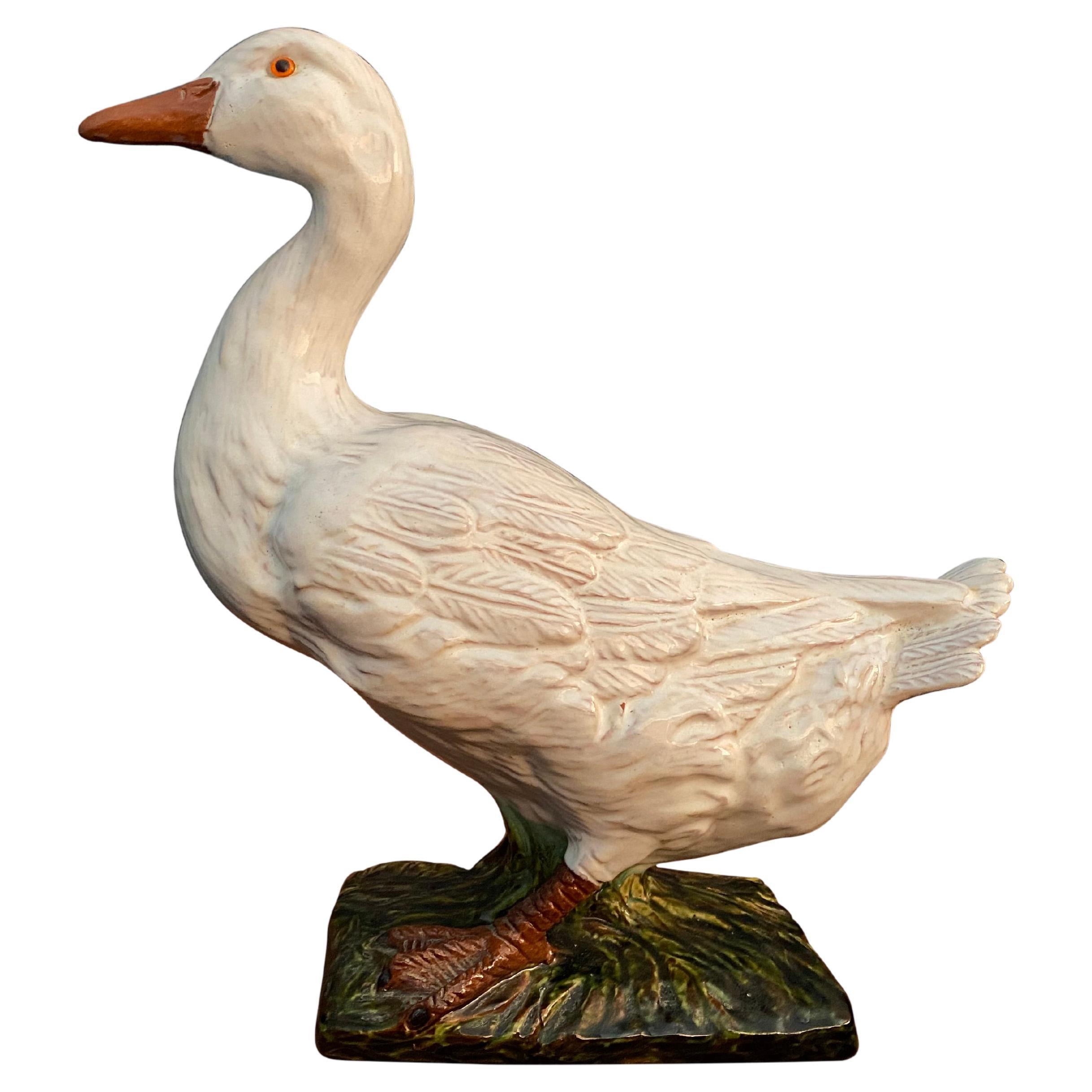 19th Century French Earthenware Duck Sculpture from Bavent in Normandy
