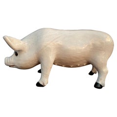 19th Century French Earthenware Pig Sculpture from Bavent in Normandy