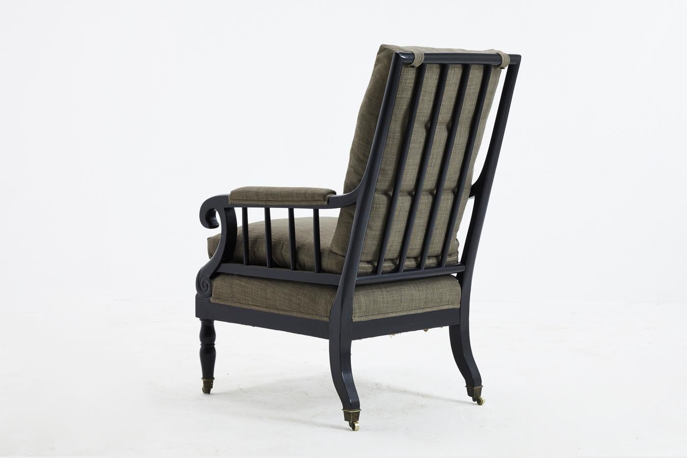 19th Century French Ebonised Armchair in Grey Linen 1