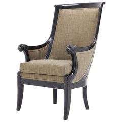 19th Century French Ebonized Armchair with Carved Lions Heads
