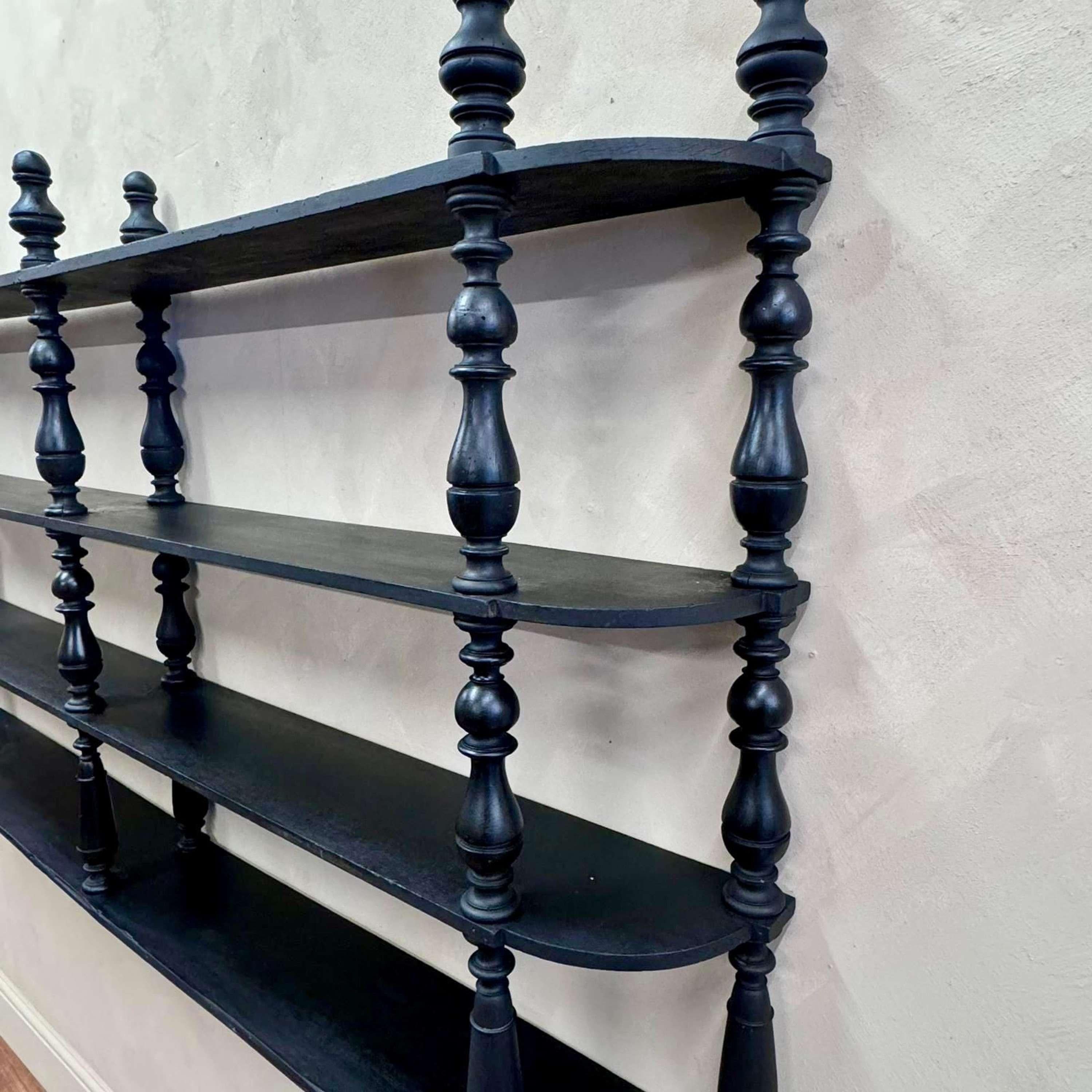 Hand-Carved 19th Century French Ebonised Bobbin Wall Shelves For Sale