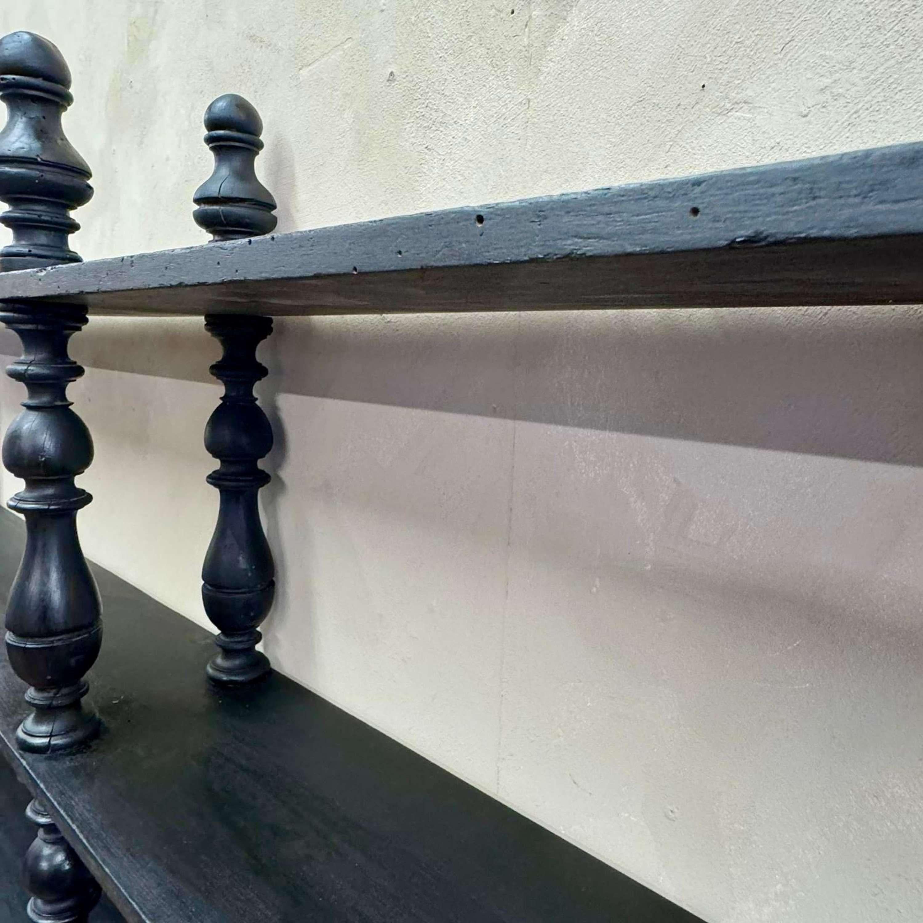 Pine 19th Century French Ebonised Bobbin Wall Shelves For Sale