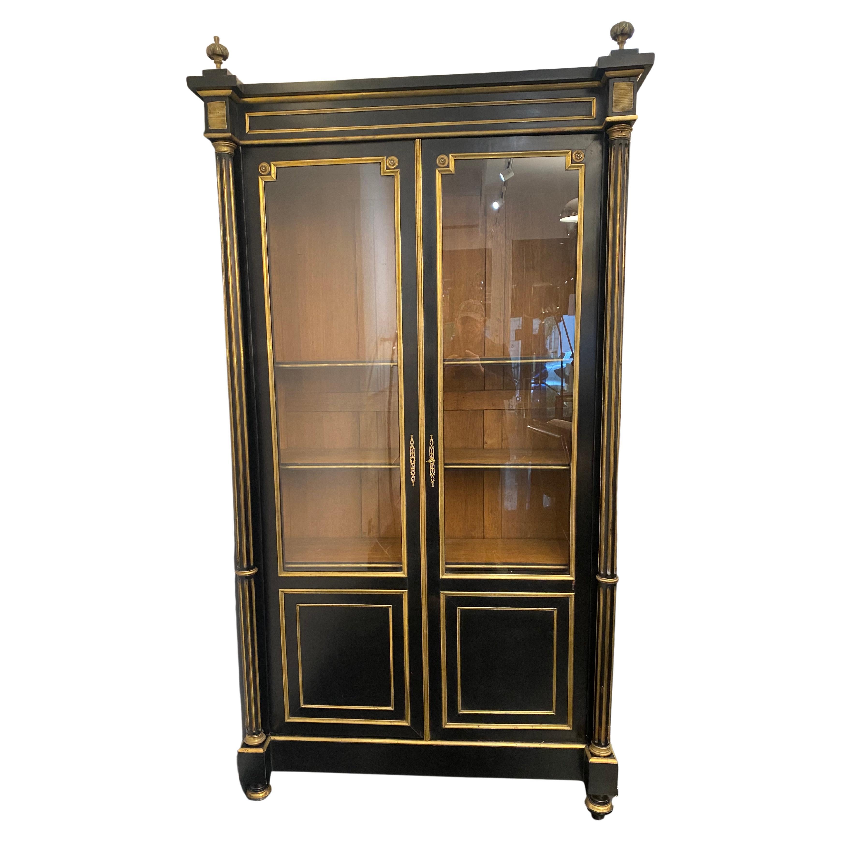 19th Century French Ebonised Cabinet with Brass Inlays
