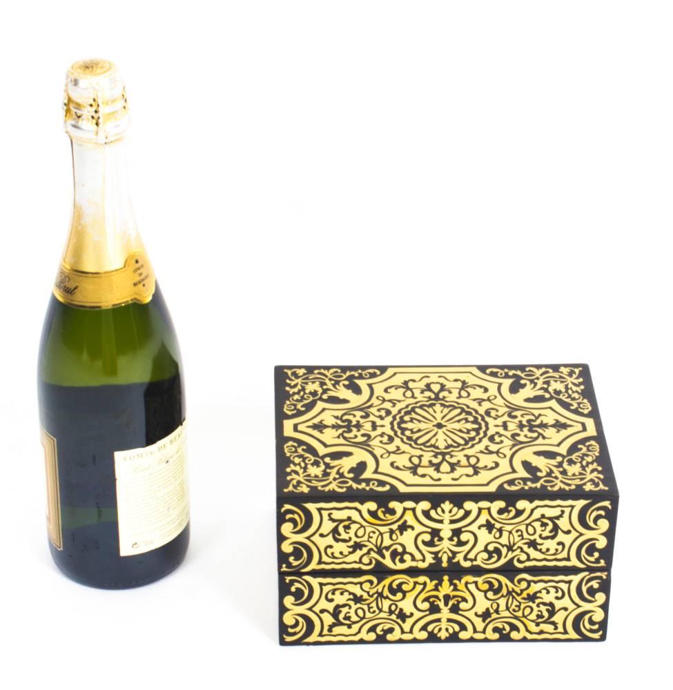 19th Century French Ebonised Cut Brass Boulle Perfume Bottle Box 11