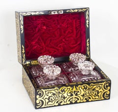 19th Century French Ebonised Cut Brass Boulle Perfume Bottle Box