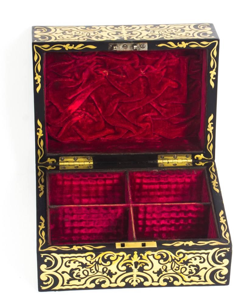 19th Century French Ebonised Cut Brass Boulle Perfume Bottle Box 1