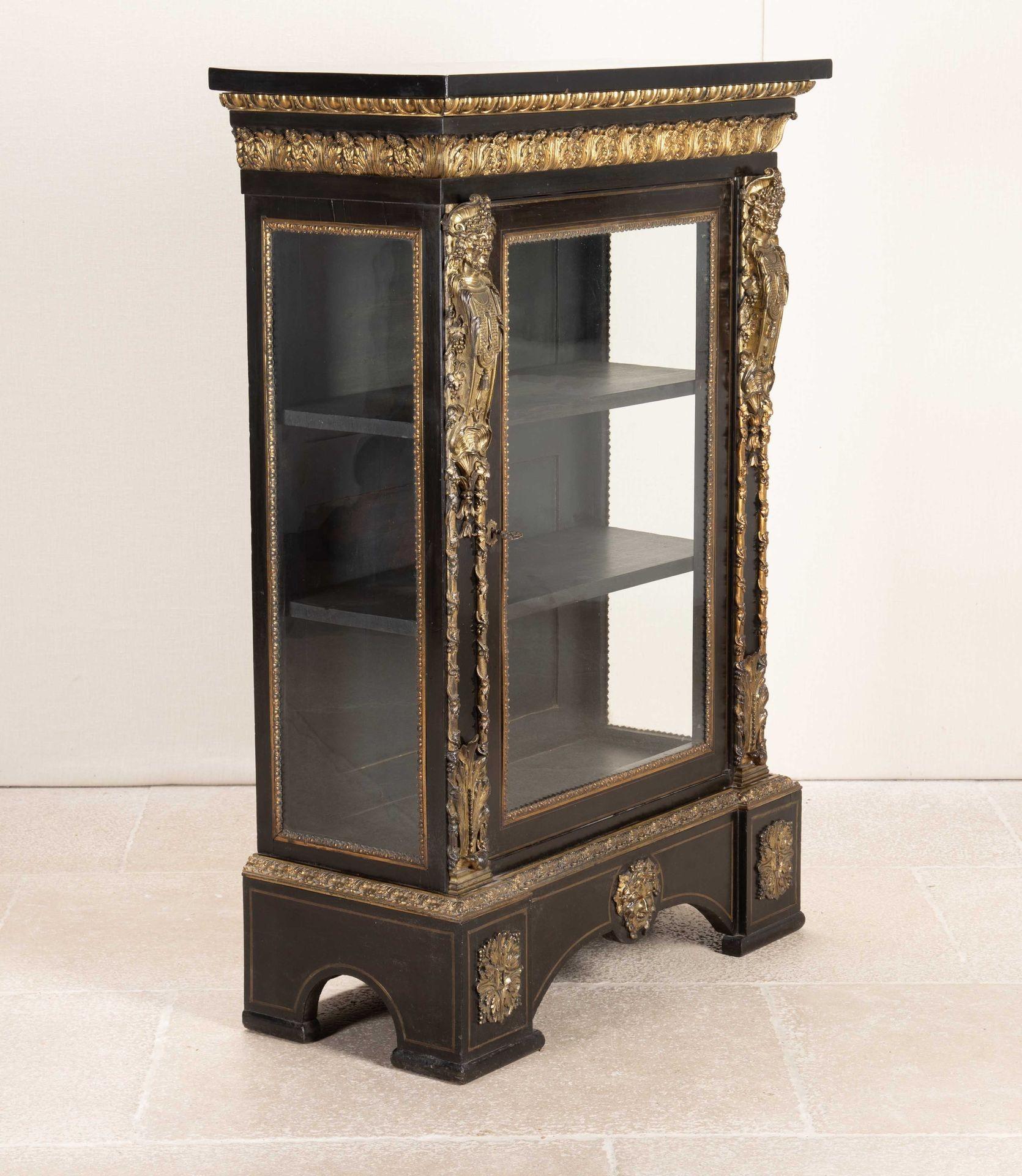 Chinoiserie 19th Century French Ebonised Pier Cabinet with Gilt Bronze Decoration For Sale