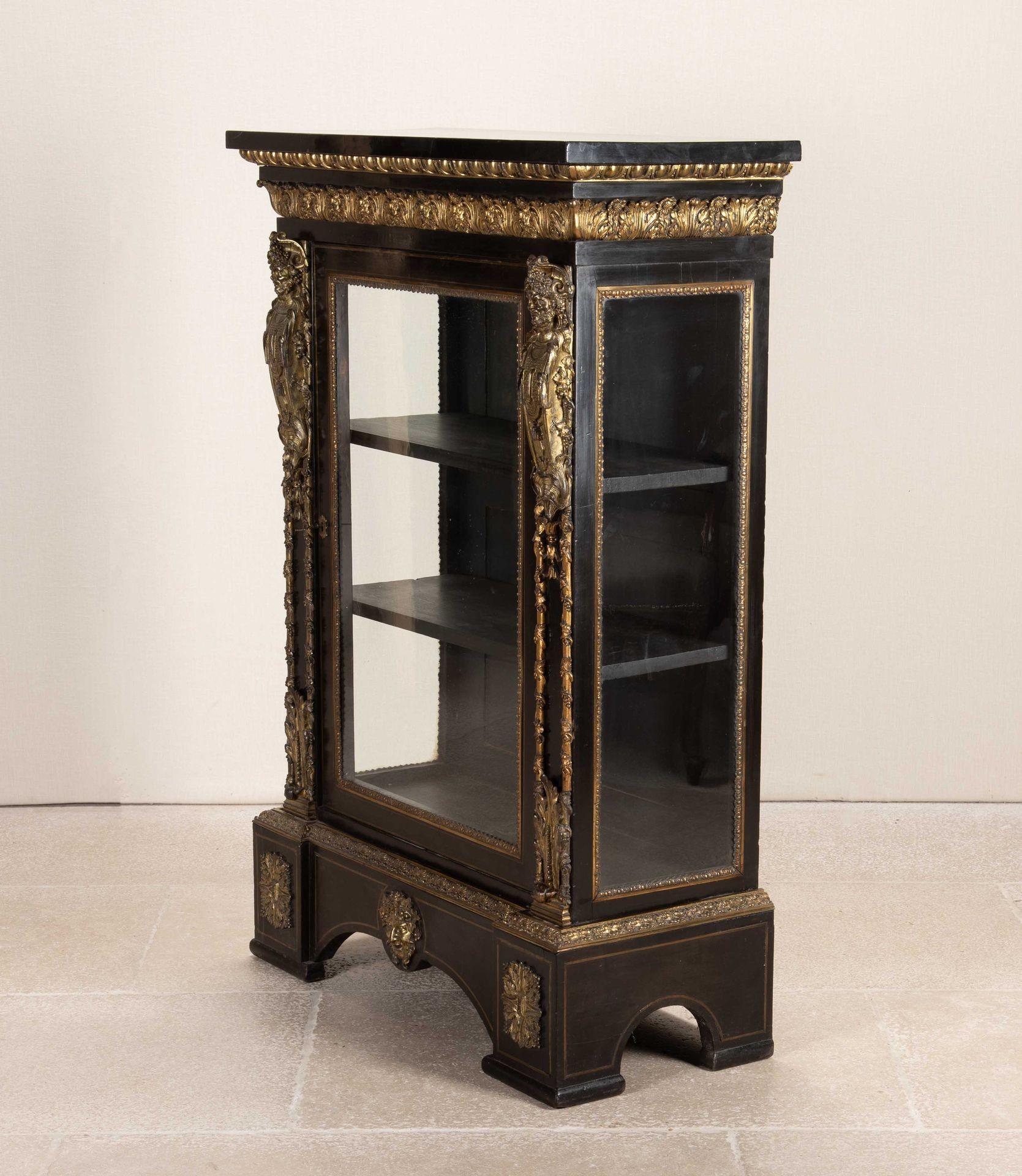 Ebonized 19th Century French Ebonised Pier Cabinet with Gilt Bronze Decoration For Sale