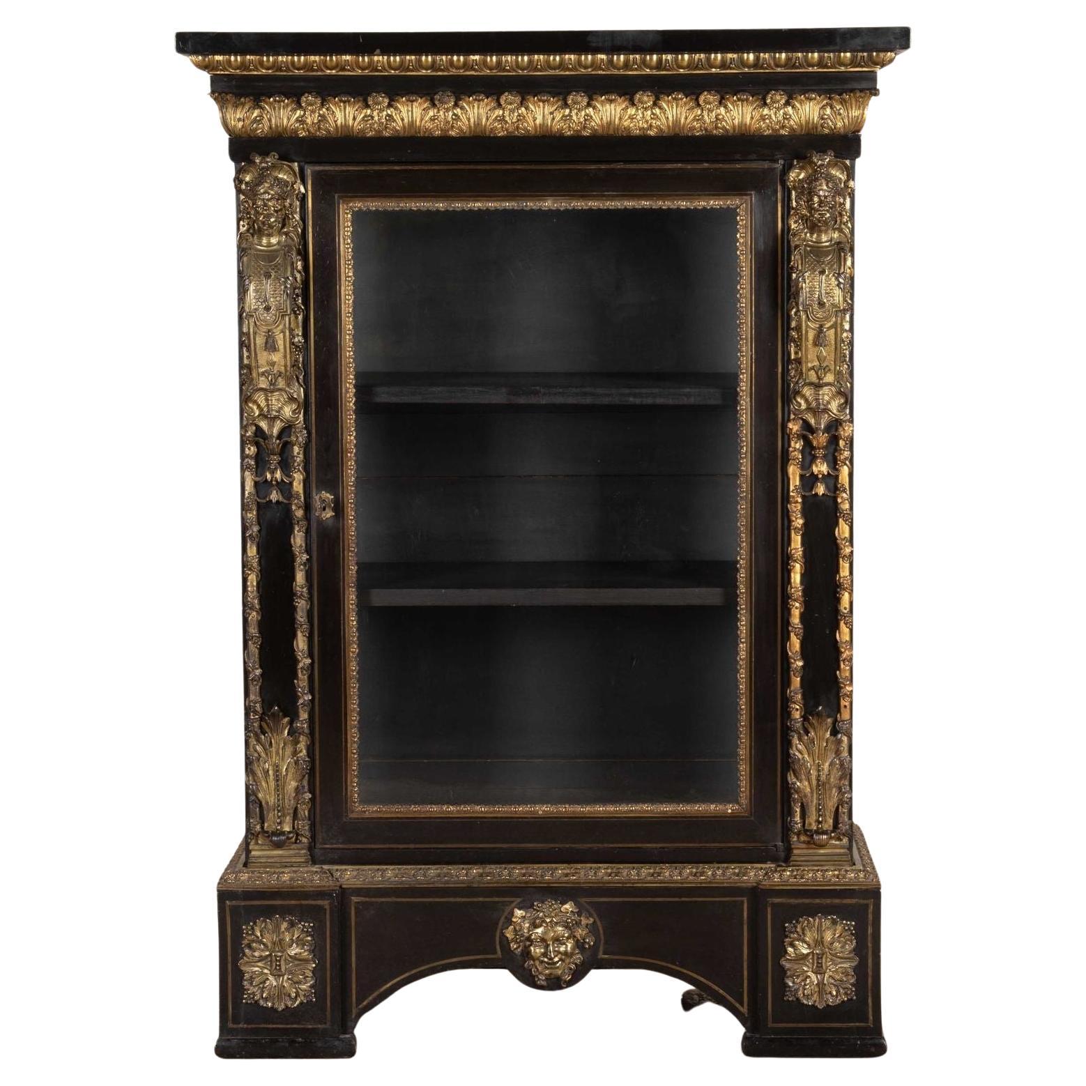 19th Century French Ebonised Pier Cabinet with Gilt Bronze Decoration For Sale