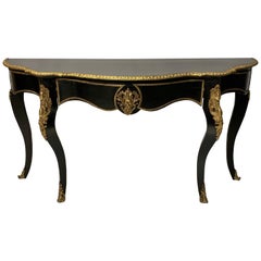19th Century French Ebonized and Brass Mounted Console Table