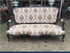 19th Century French Ebonized Carved Wood Sofa with Original Upholstery, 1890s