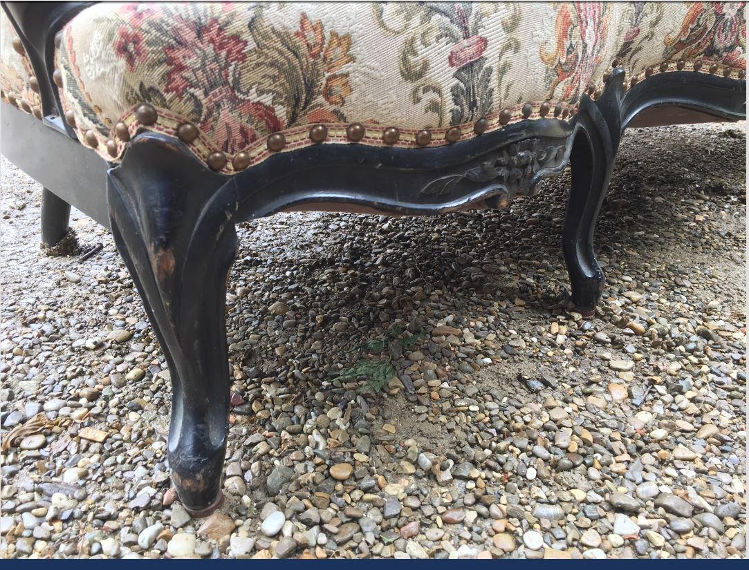 Brocade 19th Century French Ebonized Carved Wood Sofa with Original Upholstery, 1890s For Sale