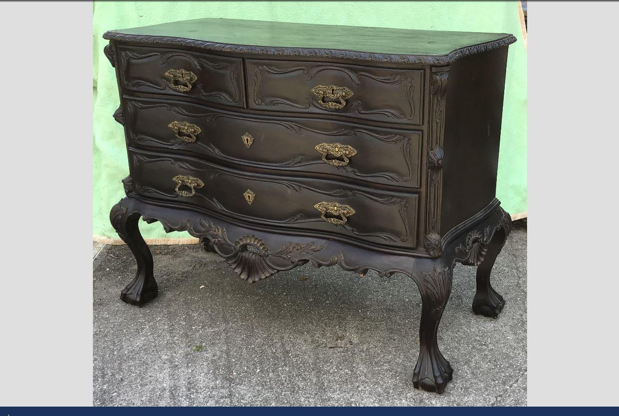19th century french ebonized chest of drawers with brass handles in its original patina, 1890s.