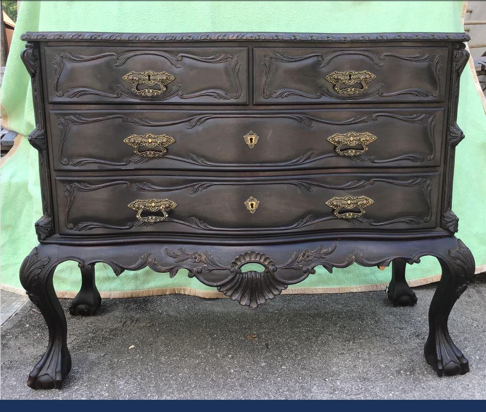 Victorian 19th Century French Ebonized Chest of Drawers with Its Original Patina, 1890s For Sale