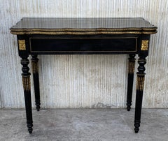 Table à cartes pliante française du 19ème siècle avec montures en bronze