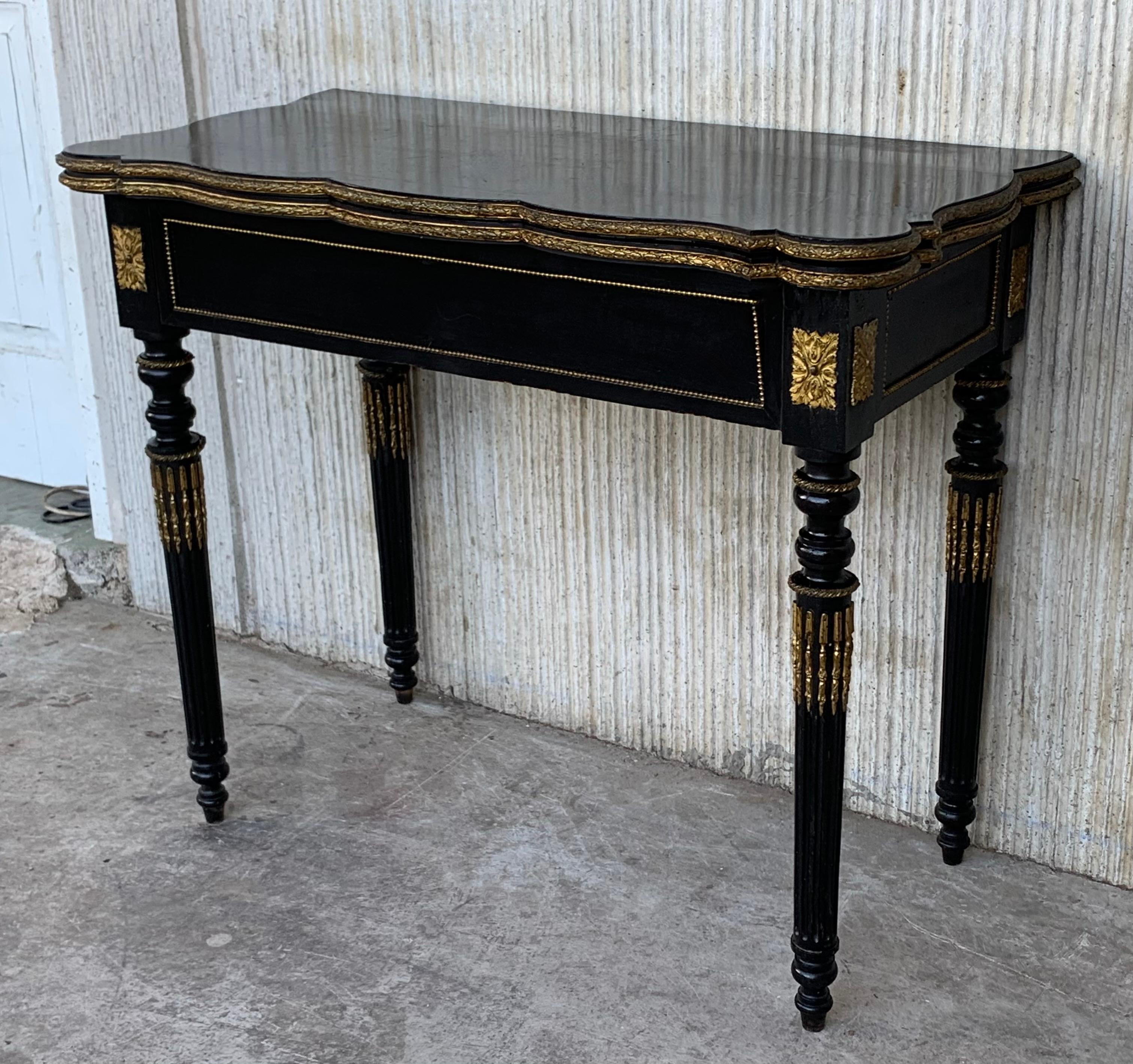 Louis XV 19th Century French Ebonized Folding Card Table with Bronze Mounts For Sale