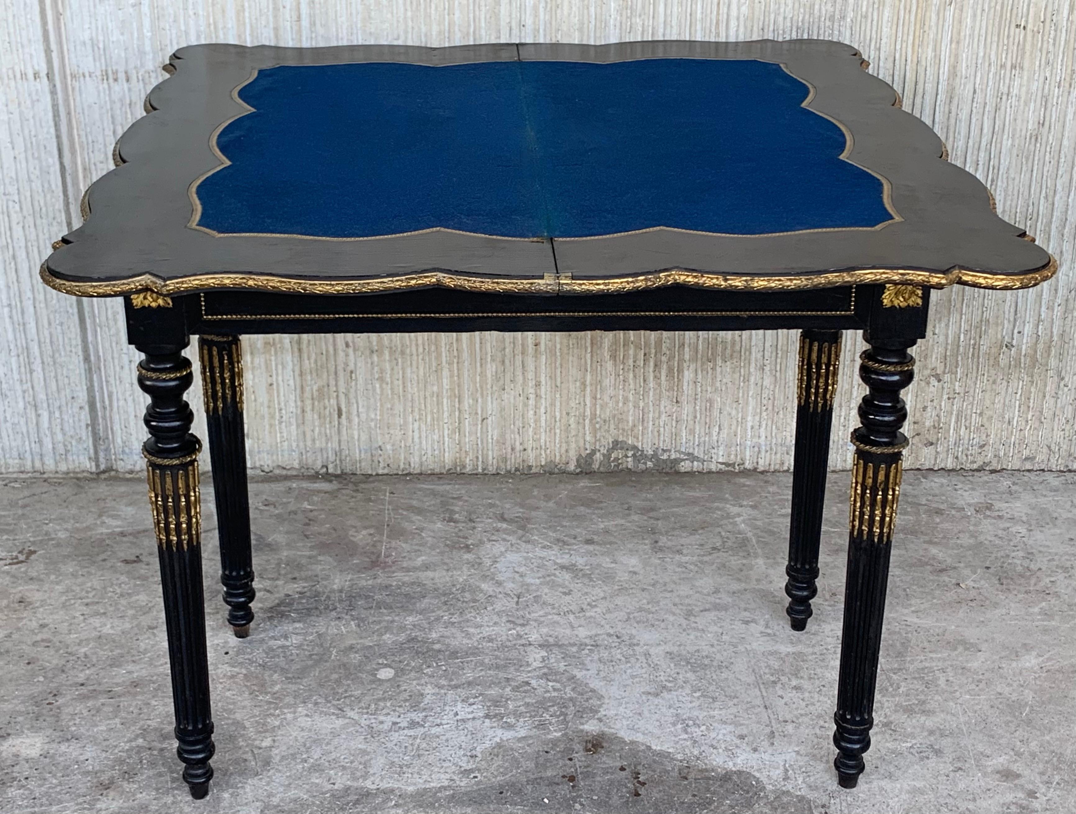 19th Century French Ebonized Folding Card Table with Bronze Mounts In Good Condition For Sale In Miami, FL