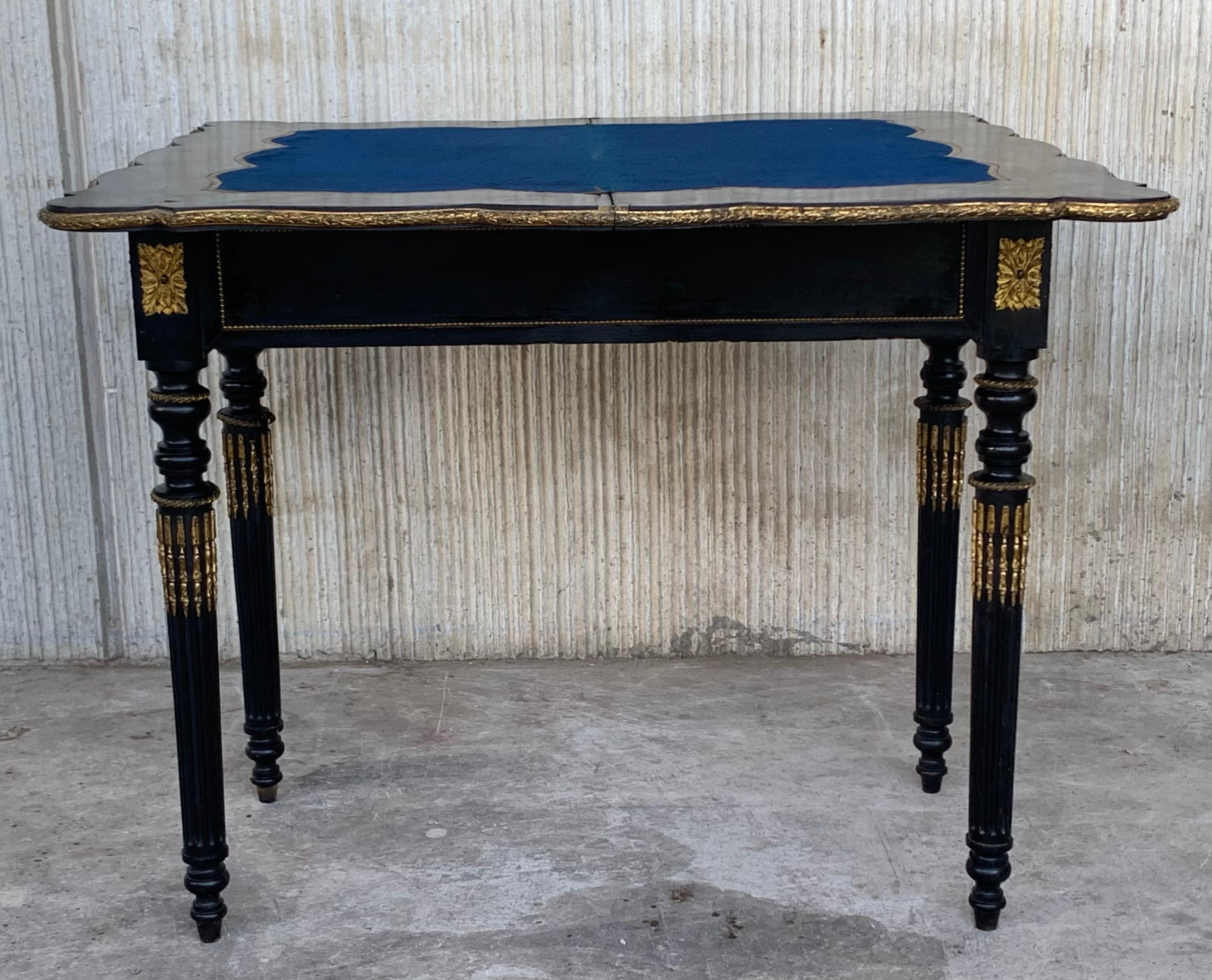 19th Century French Ebonized Folding Card Table with Bronze Mounts For Sale 1