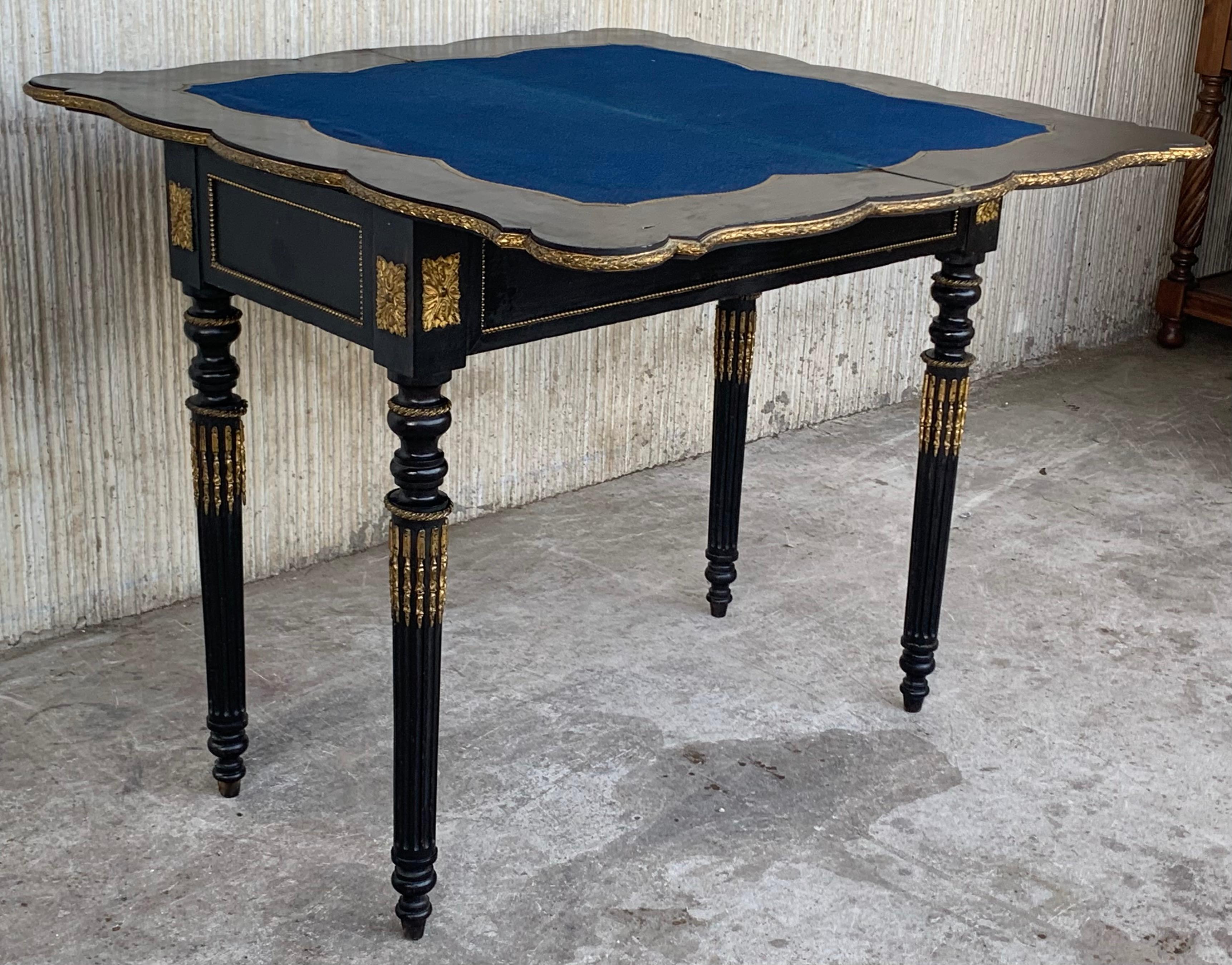 19th Century French Ebonized Folding Card Table with Bronze Mounts For Sale 2