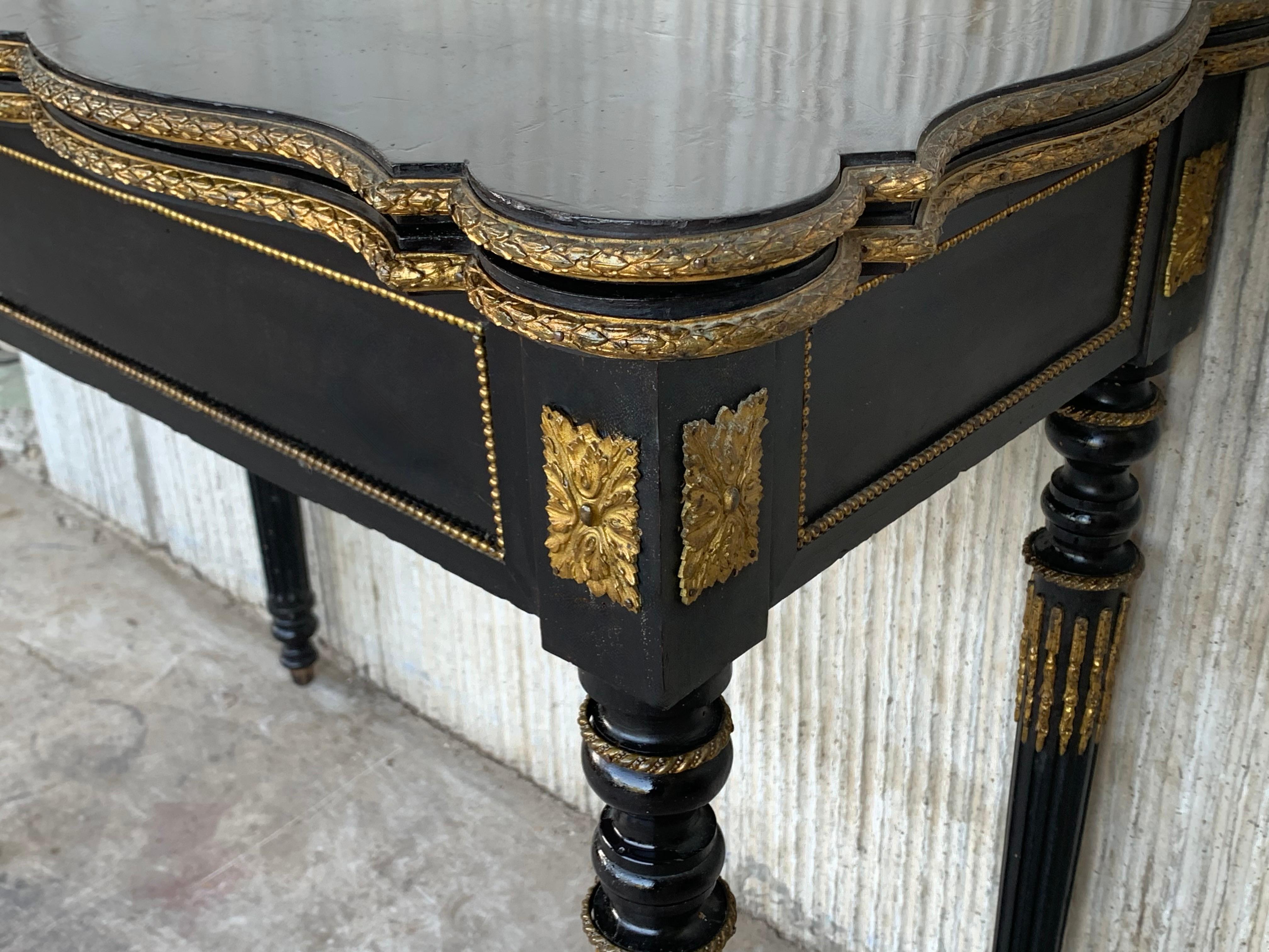 19th Century French Ebonized Folding Card Table with Bronze Mounts For Sale 3