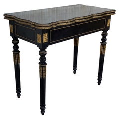 19th Century French Ebonized Folding Card Table with Bronze Mounts
