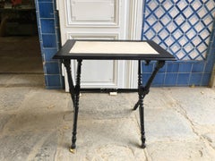 19th Century French Ebonized Folding Side Table with Fabric Top, 1890s