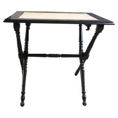 19th Century French Ebonized Folding Side Table with Fabric Top, 1890s