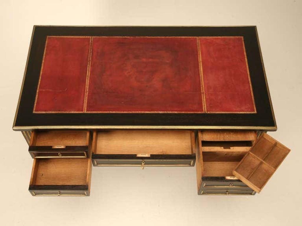 Late 19th Century 19th Century French Ebonized Mahogany Napoleon III Desk with Leather Top